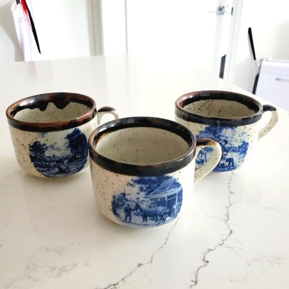Vintage Dutch Mug Speckled Stoneware Otagiri Style Milkmaid Tea Mug Coffee Set 3 - Picture 1 of 8